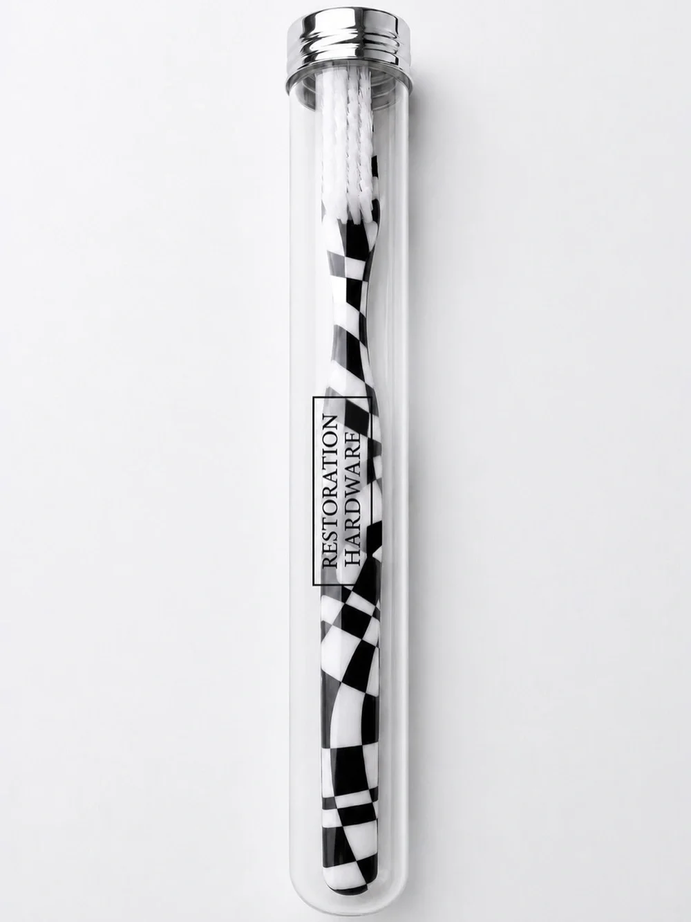 Restoration Hardware Black & White Geometric Tiled Art Deco Toothbrush With Case